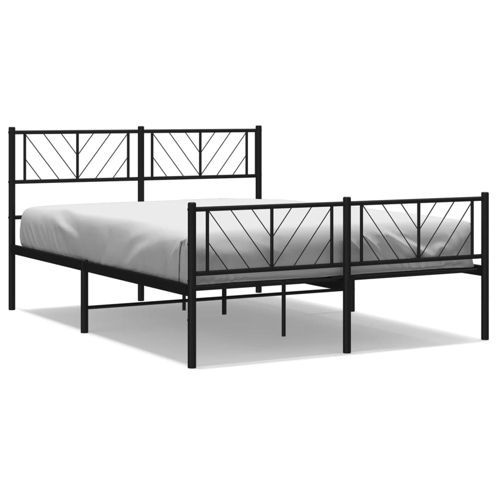 Sleek Black Metal Bed Frame with Footboard, 140x200cm