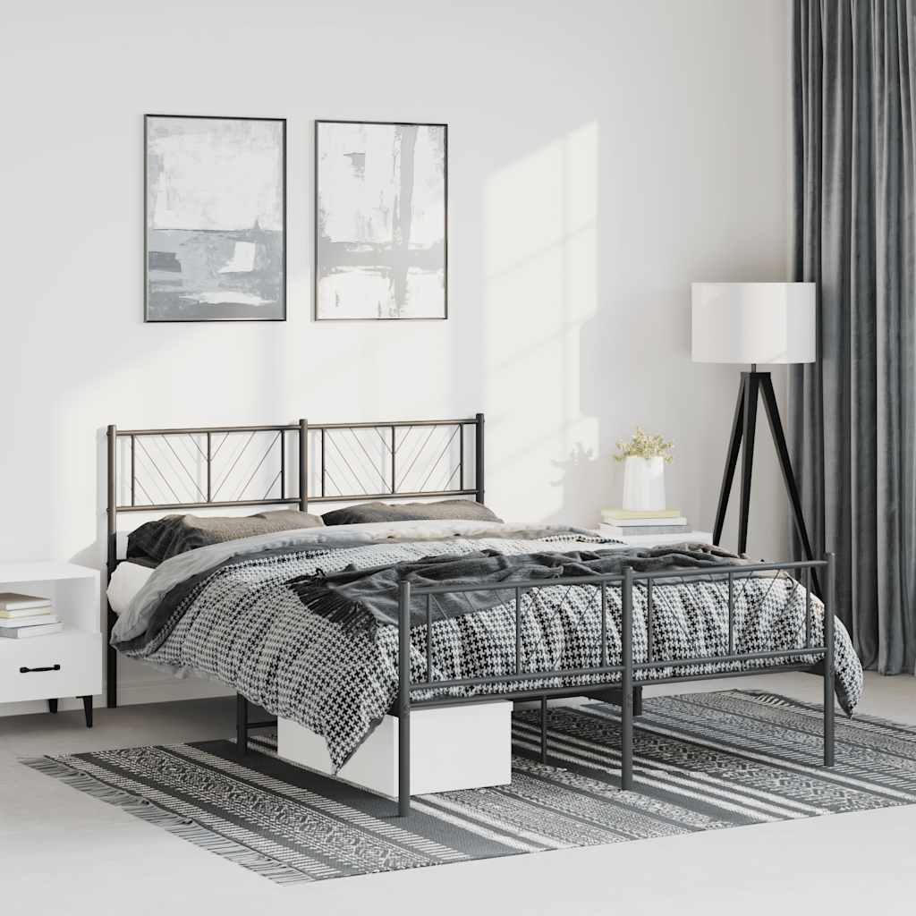 Elegant Black Metal Bed Frame with Footboard - 150x200cm