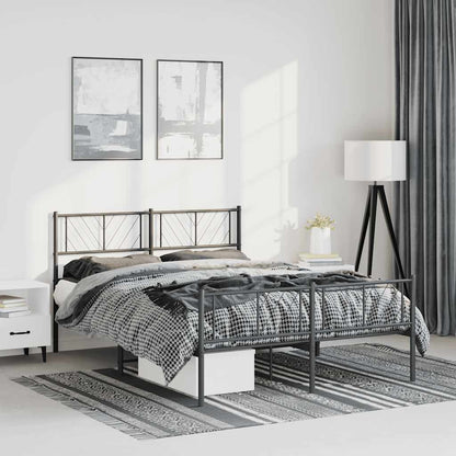 Elegant Black Metal Bed Frame with Footboard - 150x200cm