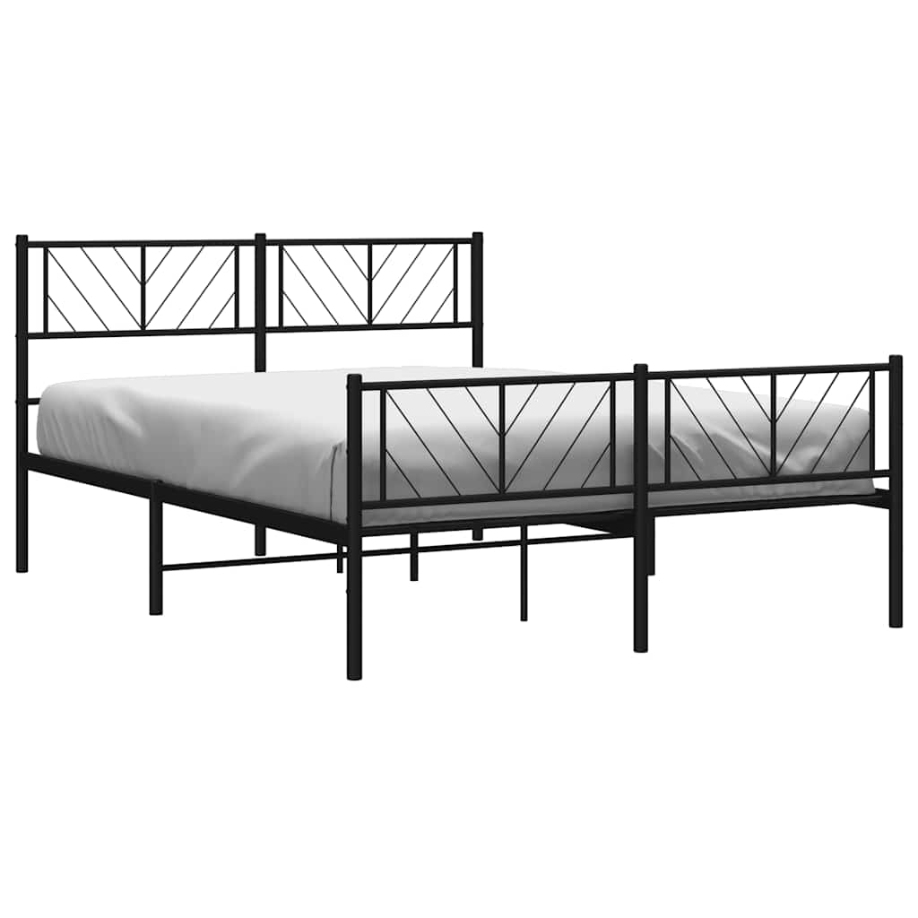 Elegant Black Metal Bed Frame with Footboard - 150x200cm