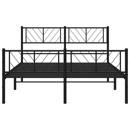 Elegant Black Metal Bed Frame with Footboard - 150x200cm