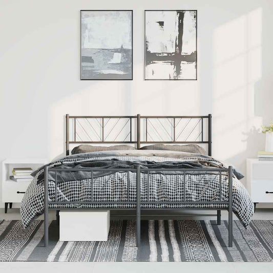 Elegant Black Metal Bed Frame with Footboard - 150x200cm