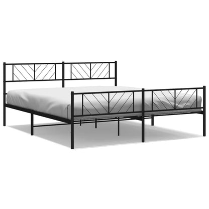 Black Metal Bed Frame with Footboard - 193x203cm, No Mattress