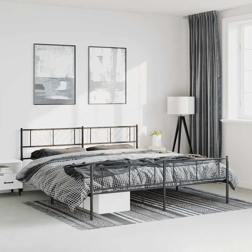Black Metal Bed Frame with Footboard - 193x203cm, No Mattress