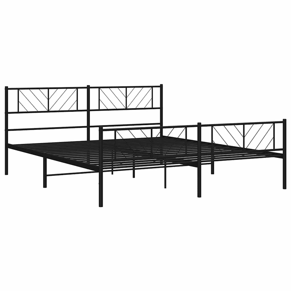Black Metal Bed Frame with Footboard - 193x203cm, No Mattress
