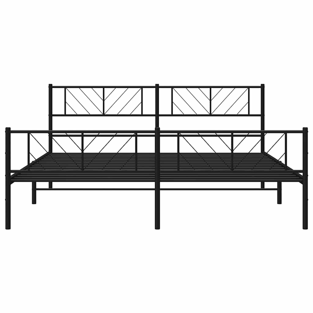Black Metal Bed Frame with Footboard - 193x203cm, No Mattress