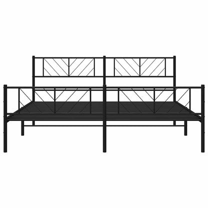 Black Metal Bed Frame with Footboard - 193x203cm, No Mattress