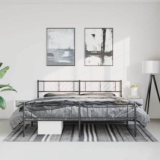 Black Metal Bed Frame with Footboard - 193x203cm, No Mattress