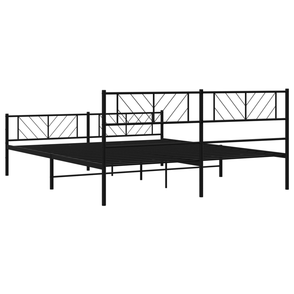Black Metal Bed Frame 200x200cm with Footboard - No Mattress