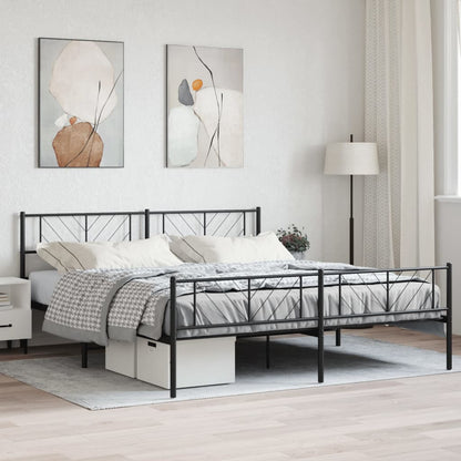 Black Metal Bed Frame 200x200cm with Footboard - No Mattress