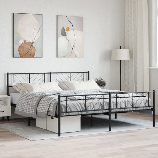 Black Metal Bed Frame 200x200cm with Footboard - No Mattress