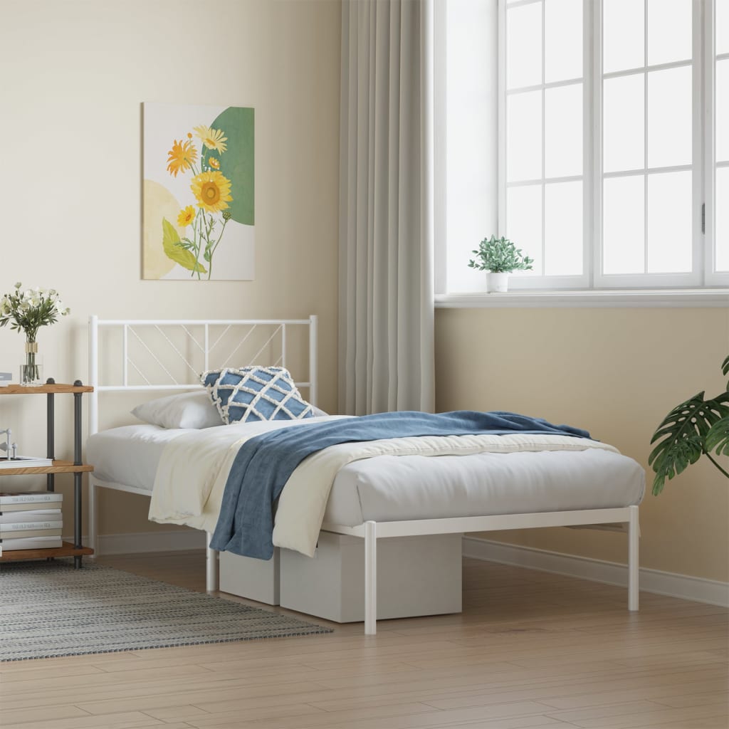 White Metal Bed Frame 80x200cm with Headboard - No Mattress