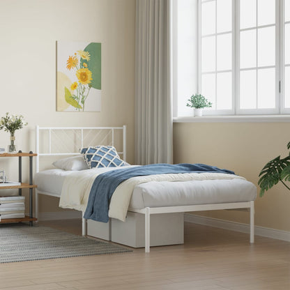 White Metal Bed Frame 80x200cm with Headboard - No Mattress