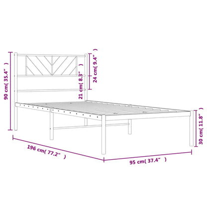 Metal Bed Frame without Mattress with Headboard White 90x190cm
