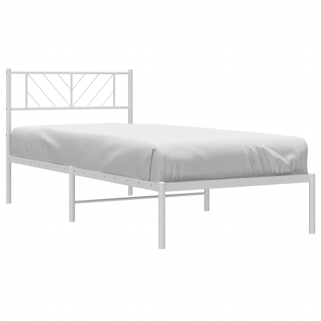 White Metal Bed Frame with Headboard, 90x200cm, No Mattress