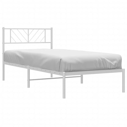 White Metal Bed Frame with Headboard, 90x200cm, No Mattress