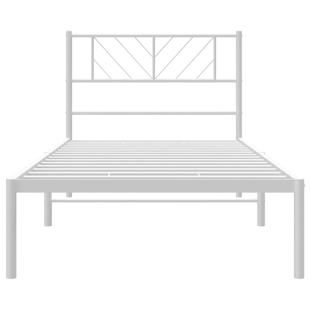 White Metal Bed Frame with Headboard, 90x200cm, No Mattress