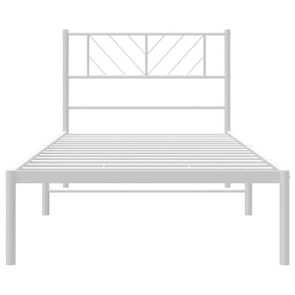 White Metal Bed Frame with Headboard, 90x200cm, No Mattress