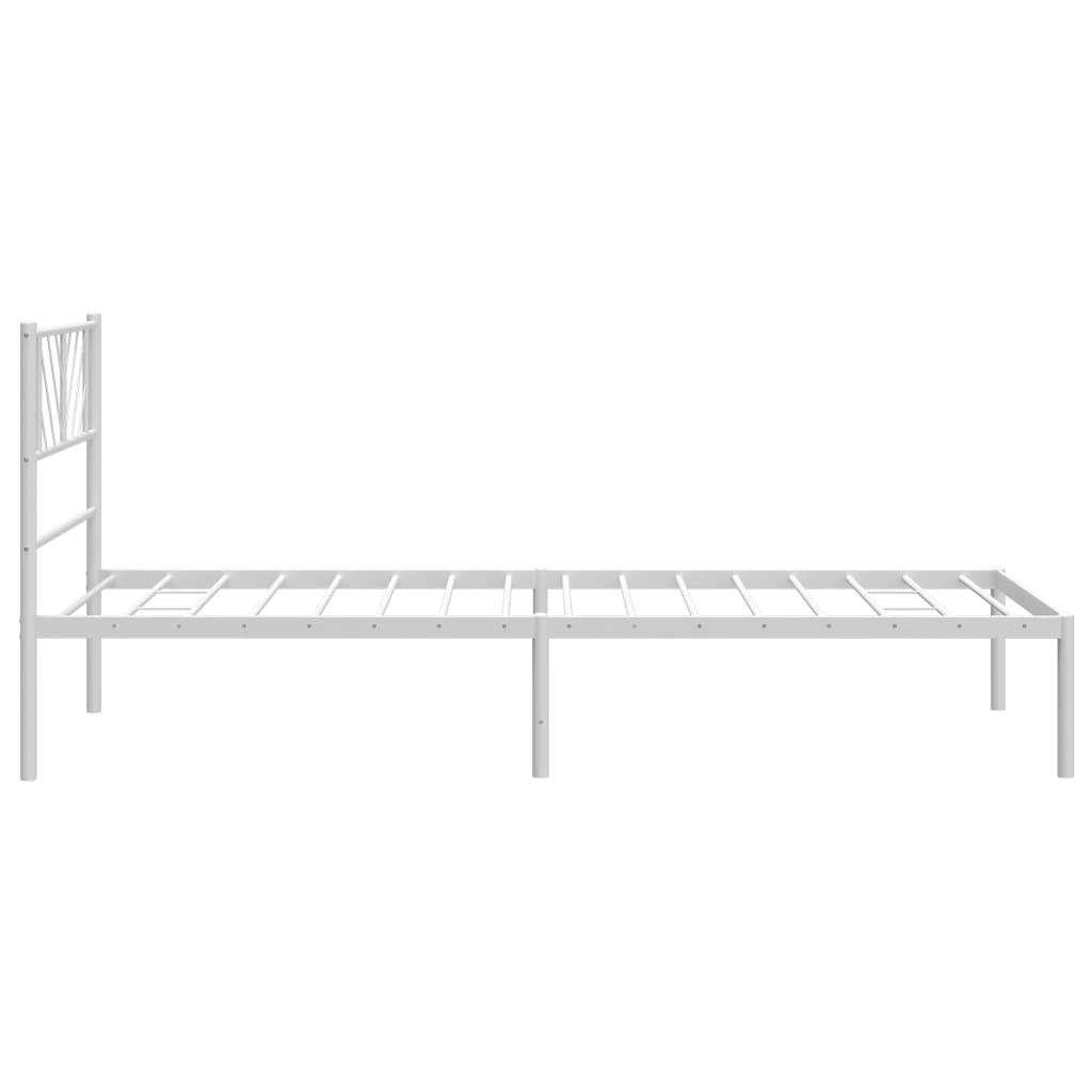 White Metal Bed Frame with Headboard, 90x200cm, No Mattress