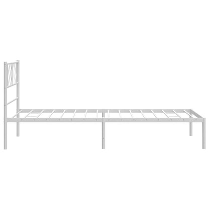 White Metal Bed Frame with Headboard, 90x200cm, No Mattress
