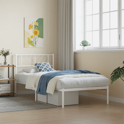 White Metal Bed Frame with Headboard, 90x200cm, No Mattress