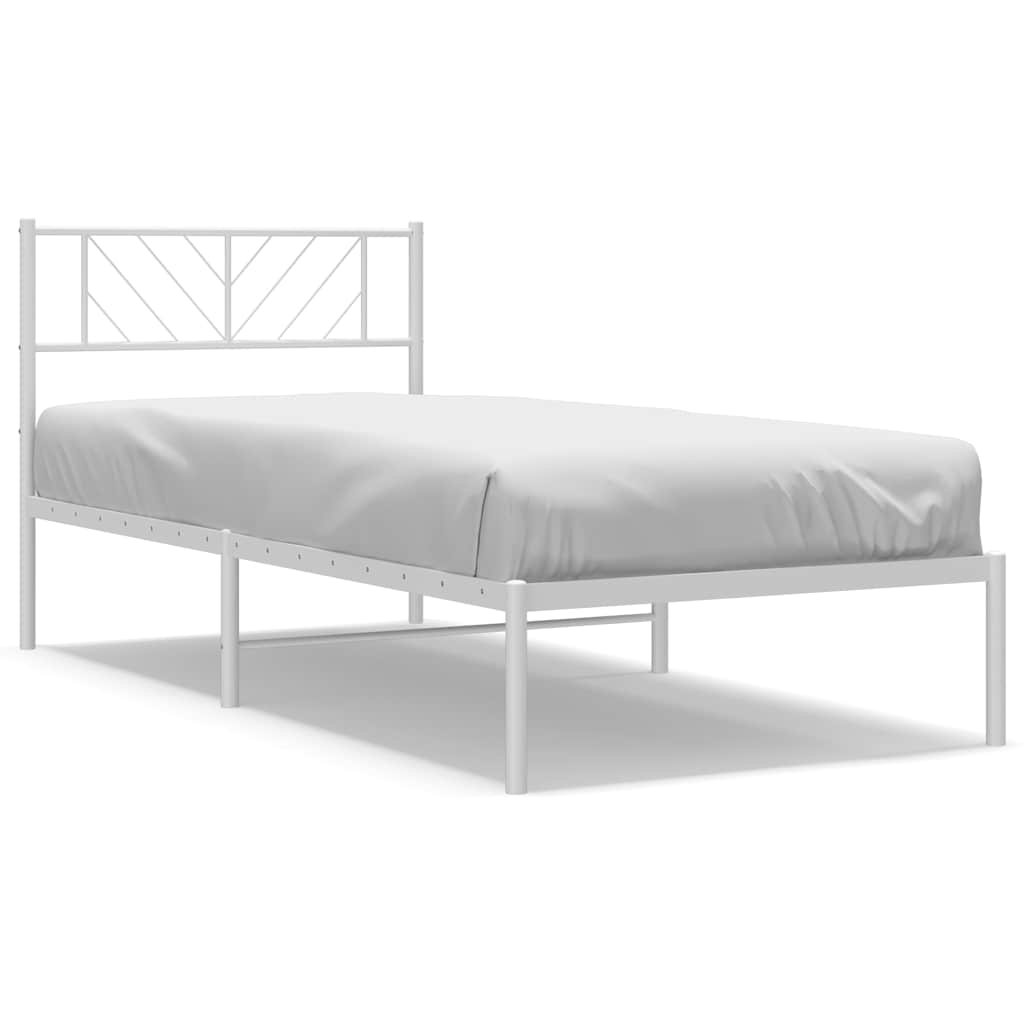 White Metal Bed Frame 100x190cm with Headboard - No Mattress