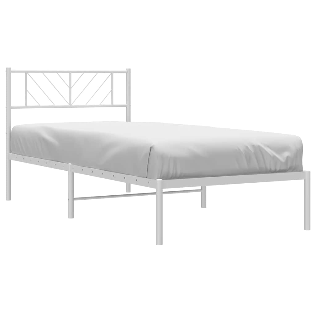 White Metal Bed Frame 100x190cm with Headboard - No Mattress