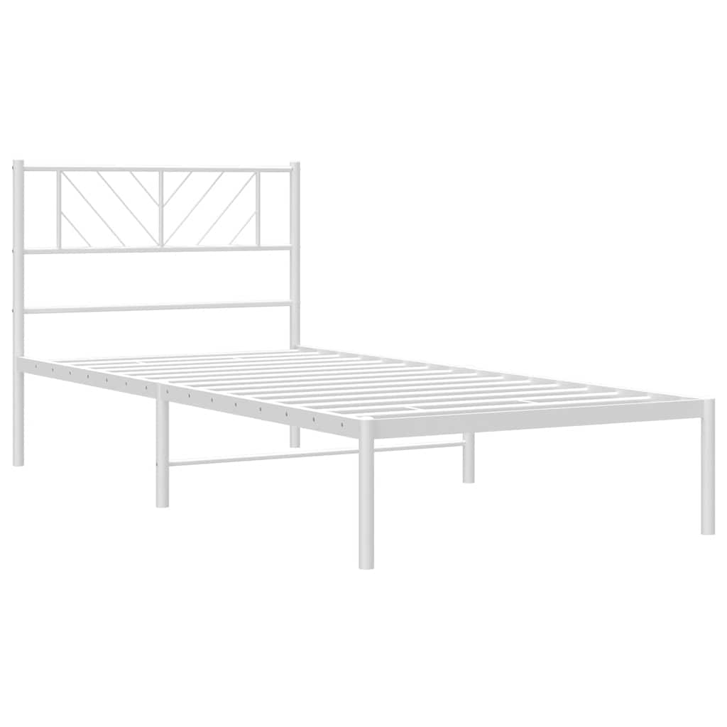 White Metal Bed Frame 100x190cm with Headboard - No Mattress