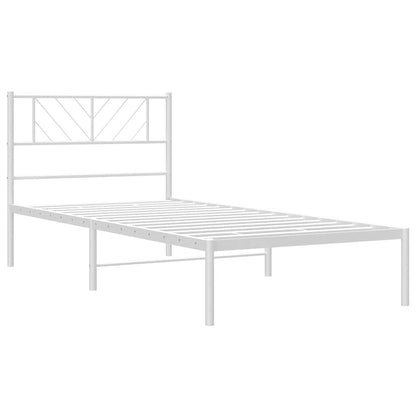 White Metal Bed Frame 100x190cm with Headboard - No Mattress
