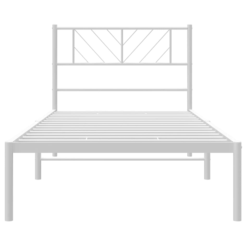 White Metal Bed Frame 100x190cm with Headboard - No Mattress