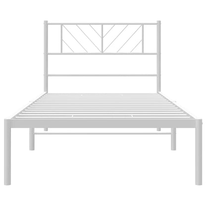 White Metal Bed Frame 100x190cm with Headboard - No Mattress