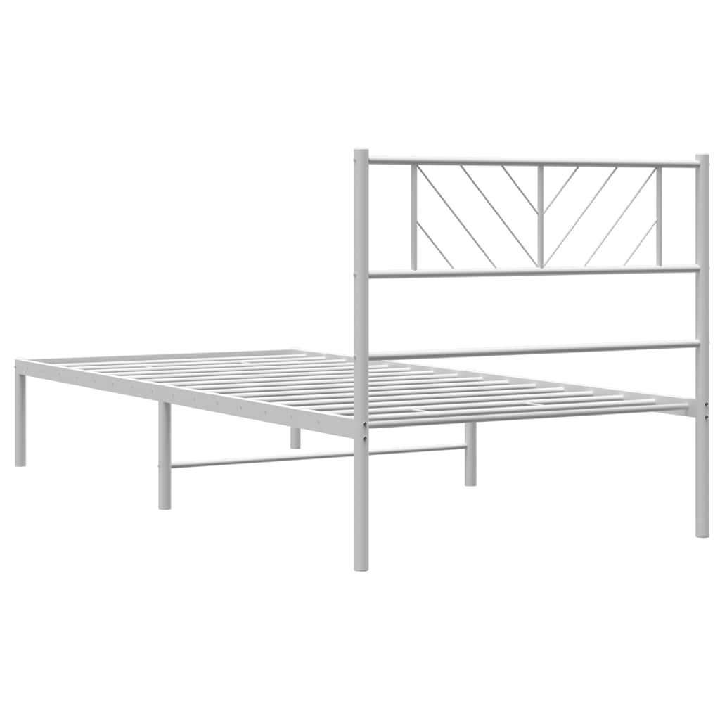 White Metal Bed Frame 100x190cm with Headboard - No Mattress