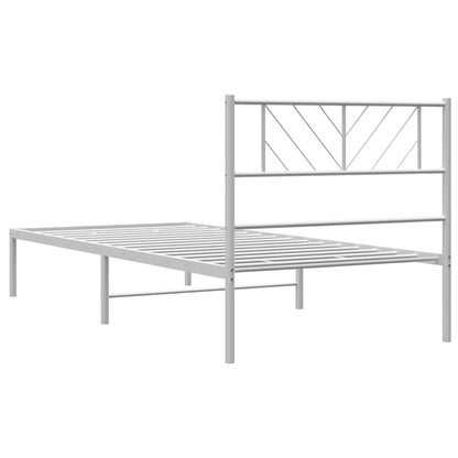 White Metal Bed Frame 100x190cm with Headboard - No Mattress