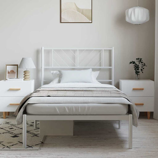 White Metal Bed Frame 100x190cm with Headboard - No Mattress
