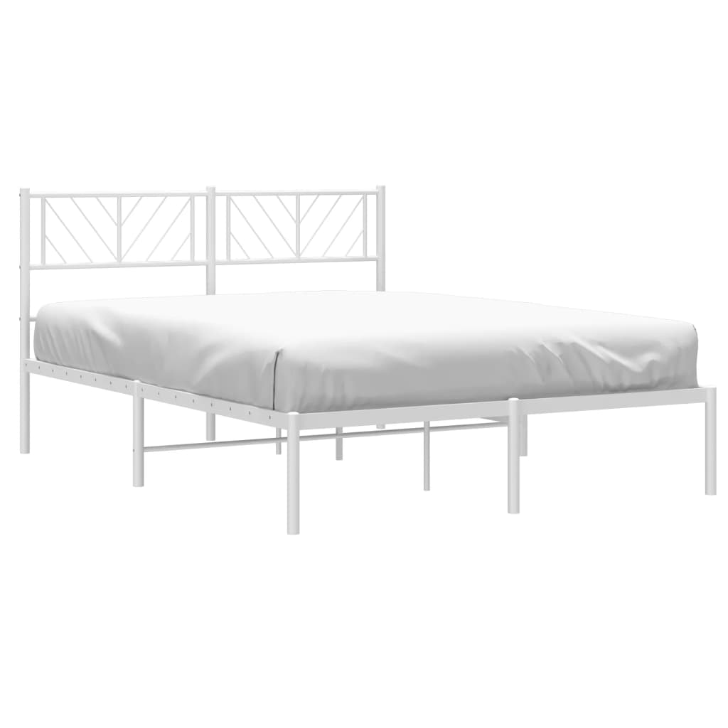 White Metal Bed Frame with Headboard 120x190cm (Mattress Not Included)