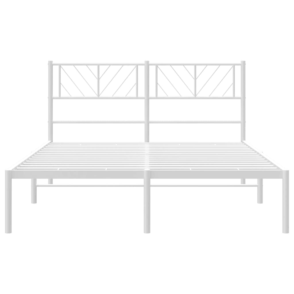 White Metal Bed Frame with Headboard 120x190cm (Mattress Not Included)
