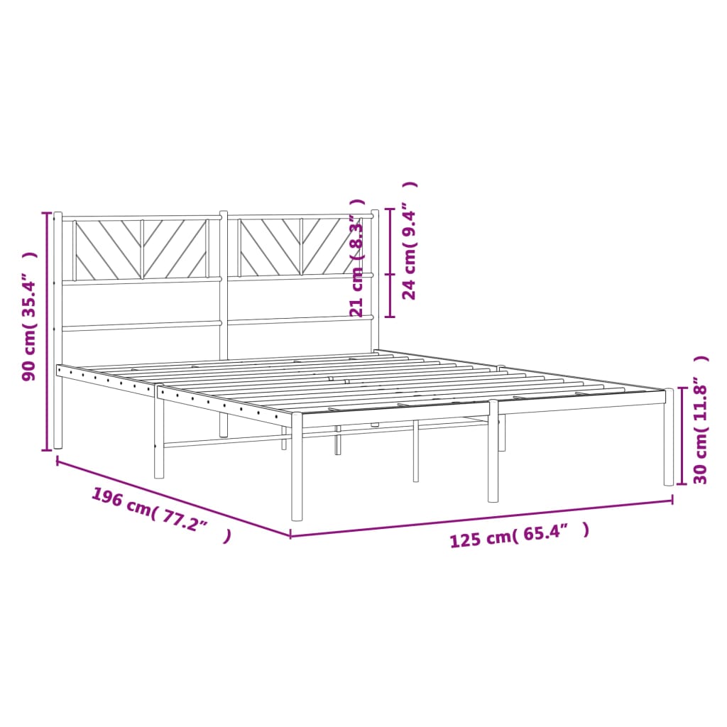 White Metal Bed Frame with Headboard 120x190cm (Mattress Not Included)