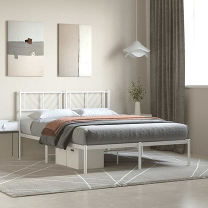 White Metal Bed Frame with Headboard 120x190cm (Mattress Not Included)
