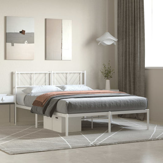 White Metal Bed Frame with Headboard 120x190cm (Mattress Not Included)