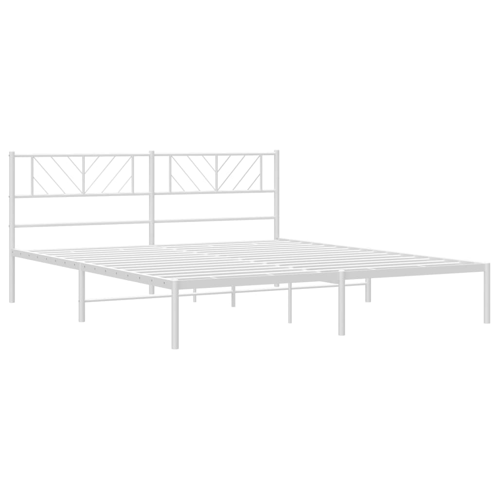 Sleek White Metal Bed Frame with Headboard (180x200cm)