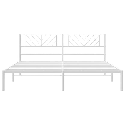 Sleek White Metal Bed Frame with Headboard (180x200cm)