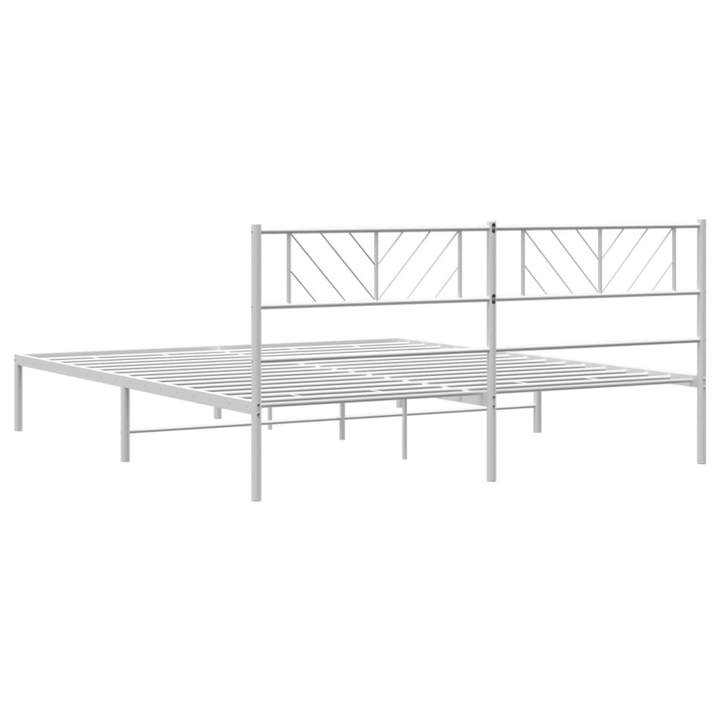 Sleek White Metal Bed Frame with Headboard (180x200cm)