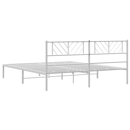 Sleek White Metal Bed Frame with Headboard (180x200cm)