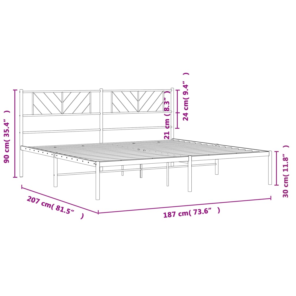 Sleek White Metal Bed Frame with Headboard (180x200cm)