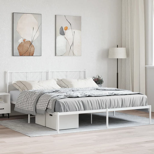Sleek White Metal Bed Frame with Headboard (180x200cm)