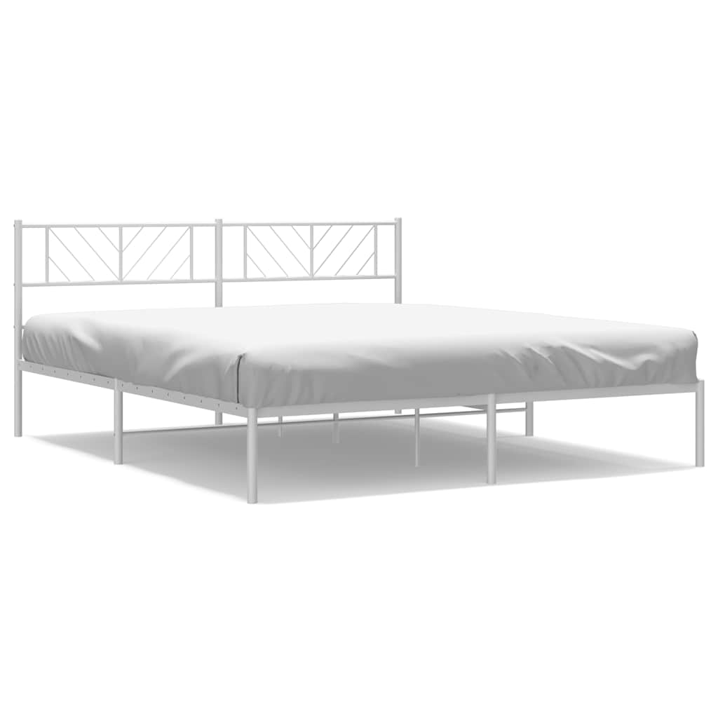 White Metal Bed Frame with Headboard - 183x213cm (No Mattress)
