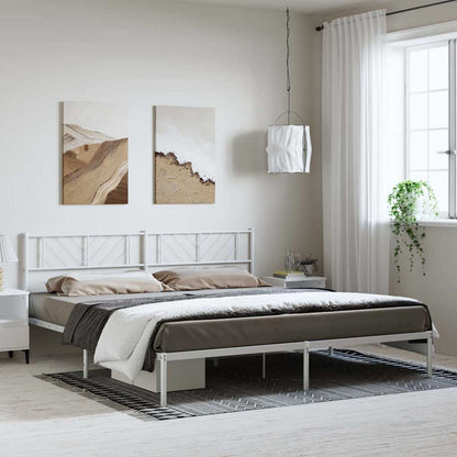 White Metal Bed Frame with Headboard - 183x213cm (No Mattress)