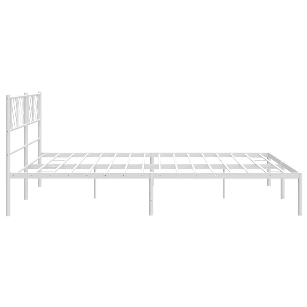 White Metal Bed Frame with Headboard - 183x213cm (No Mattress)