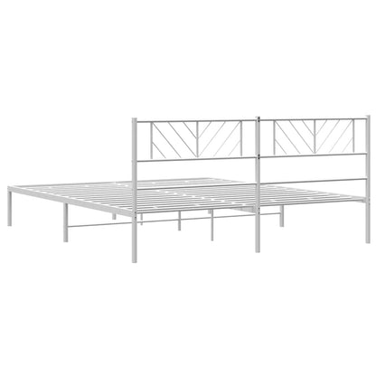 White Metal Bed Frame with Headboard - 183x213cm (No Mattress)