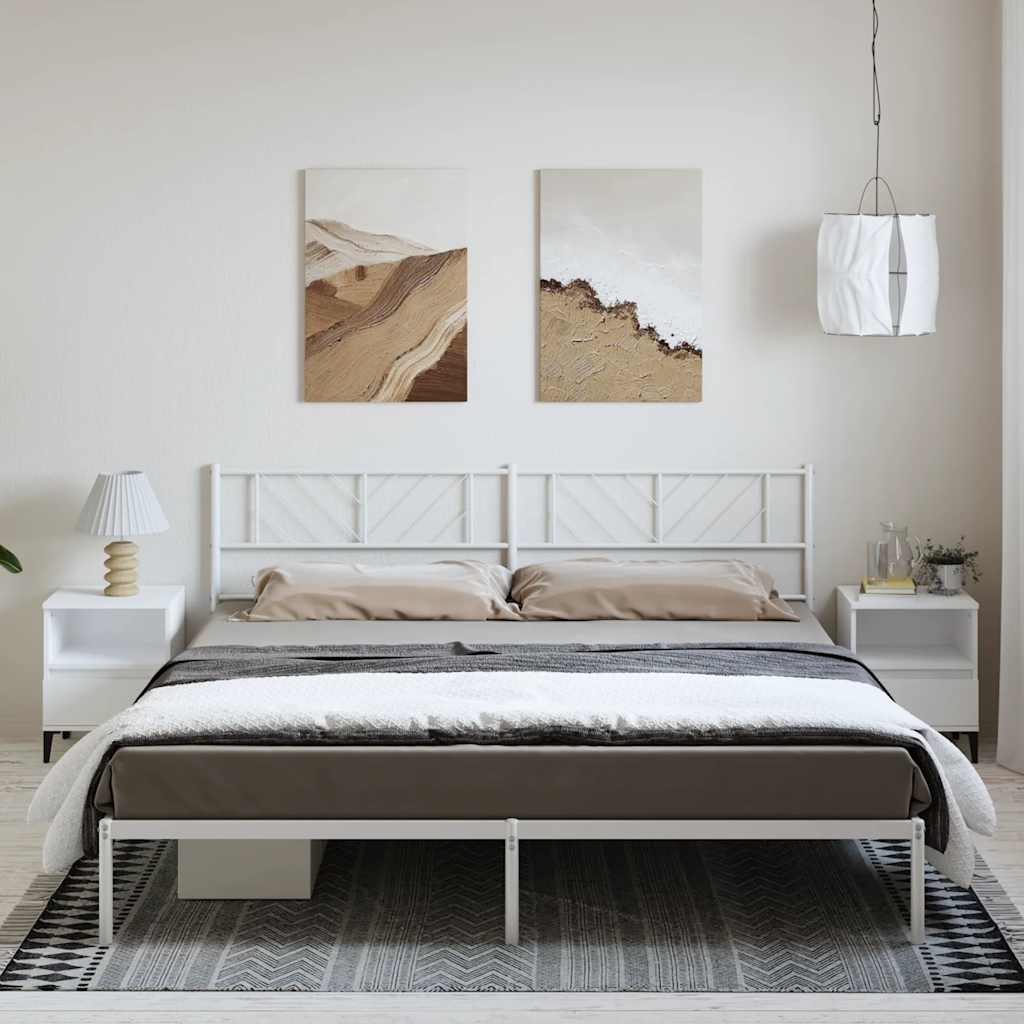 White Metal Bed Frame with Headboard - 183x213cm (No Mattress)